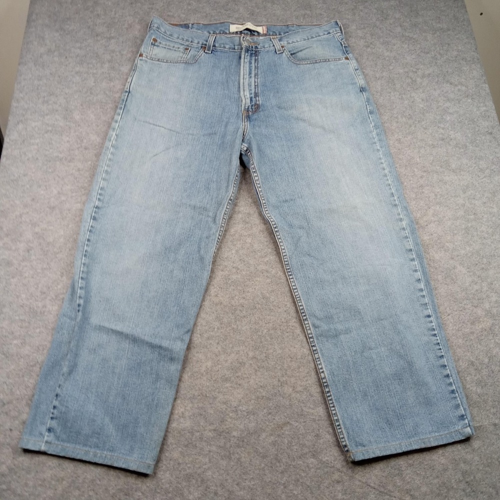 Levis 550 Jeans Mens 38x32 Light Wash Relaxed Fit Tapered Blue Denim Zip Fly